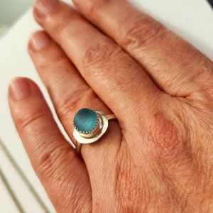 Authentic Teal Sea Glass Handmade Sterling Silver Ring Size 7